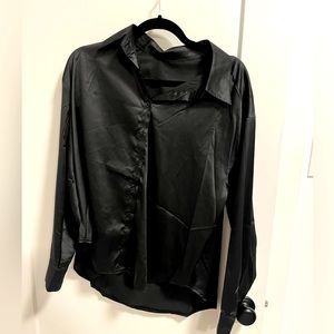 Black Silky Long Sleeved Shirt